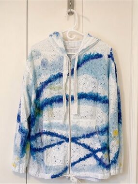 Raquel Allegra Hand Tie-Dyed Eyelet Hooded Jacket – Size 2